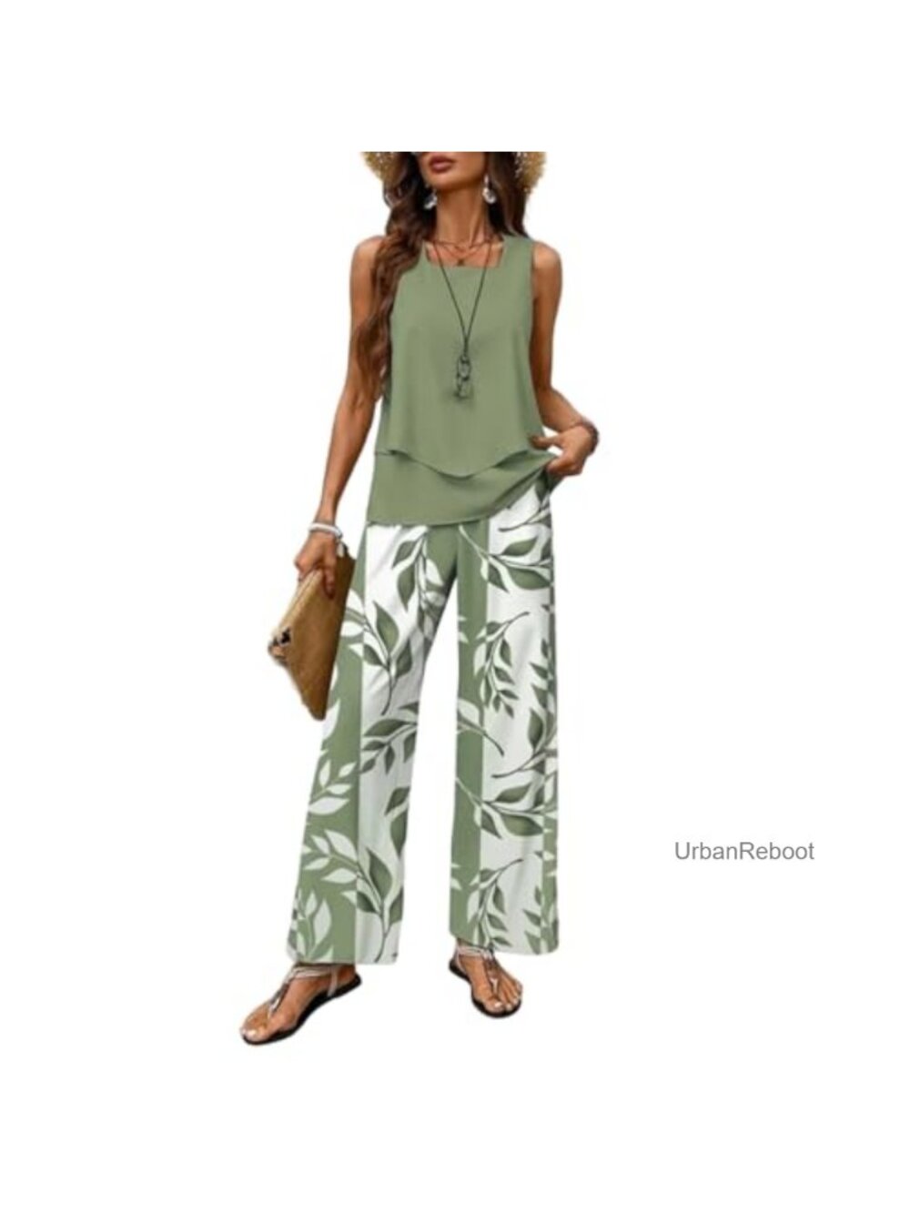 Women's 2 Piece Lounge Set Cotton Sleeveless Top & Wide Leg Pants